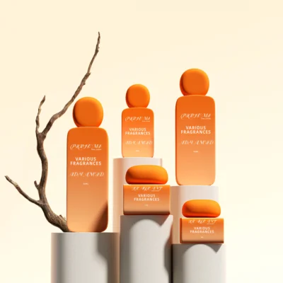 Orange Color Luxury Square Glass Cosmetics Bottle Set