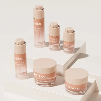 Pink Glass Cosmetic Bottles and Jars