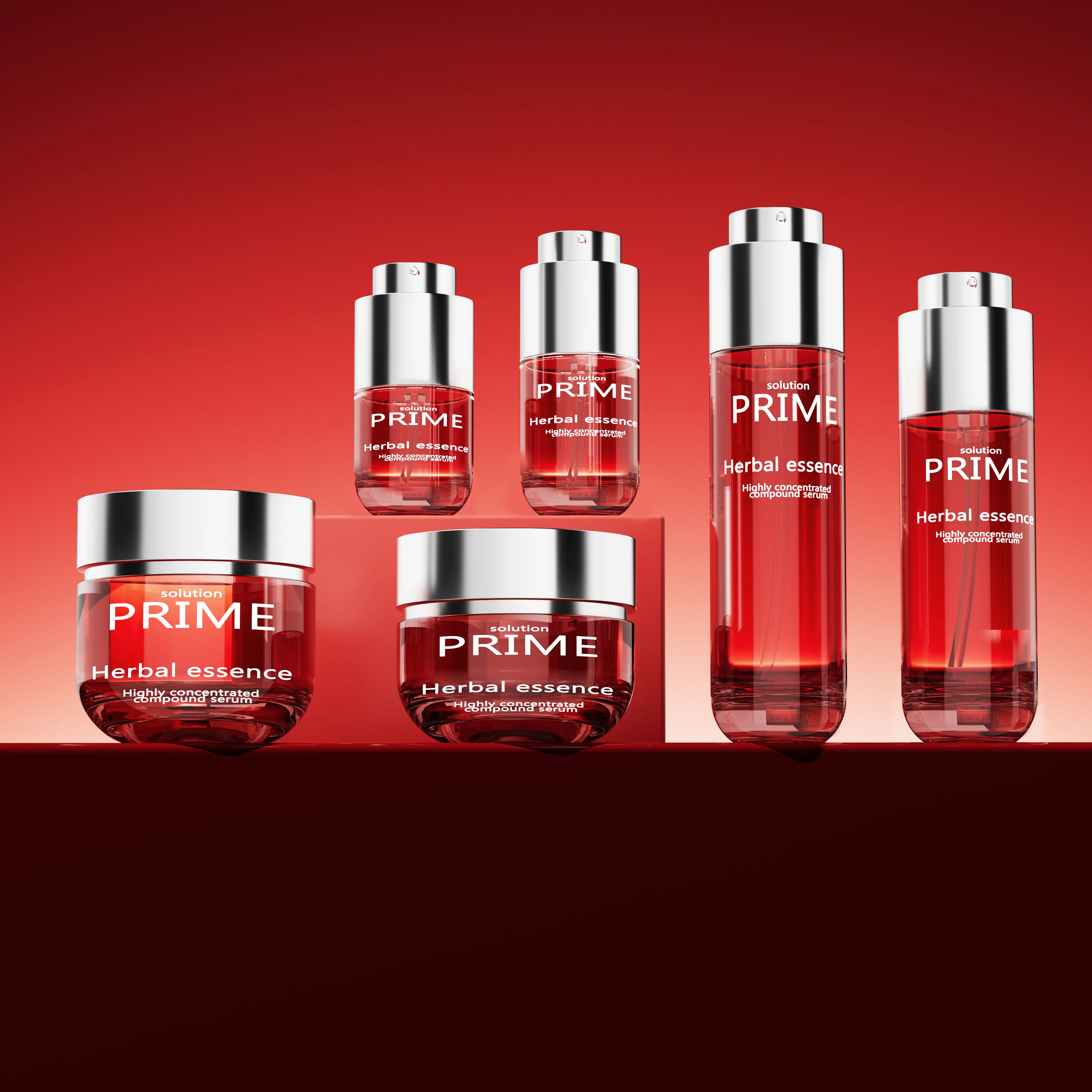 Red Glass Cosmetic Bottles and Jars