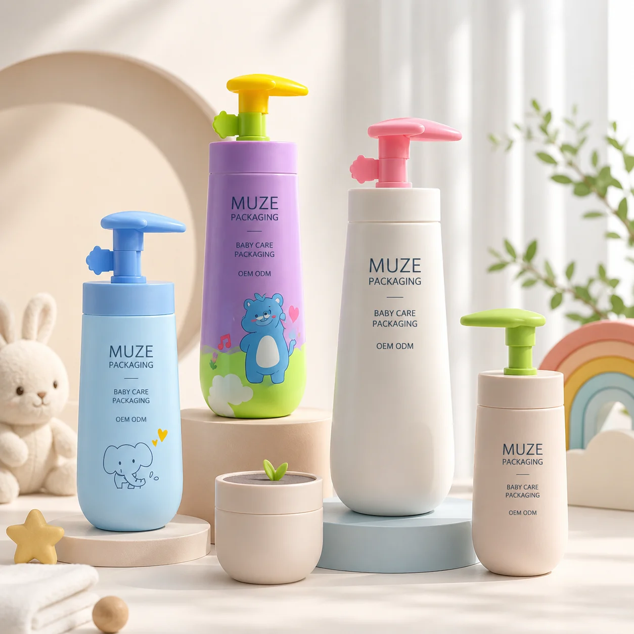 Colorful Baby Care Bottle Packaging