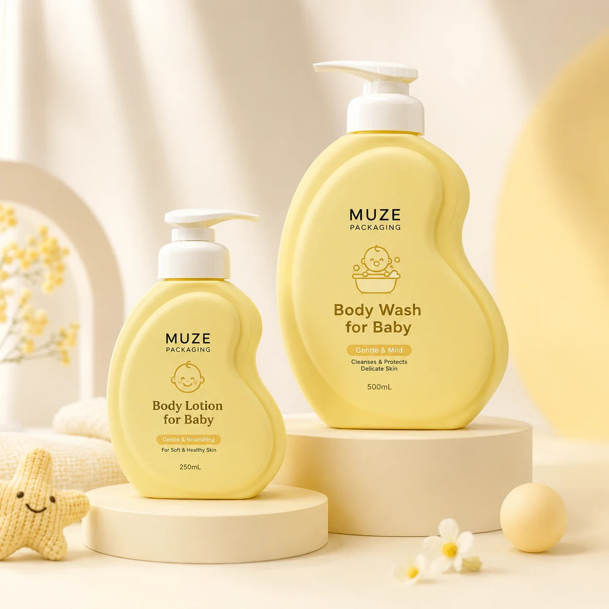 Yellow Body Lotion Wash Bottles