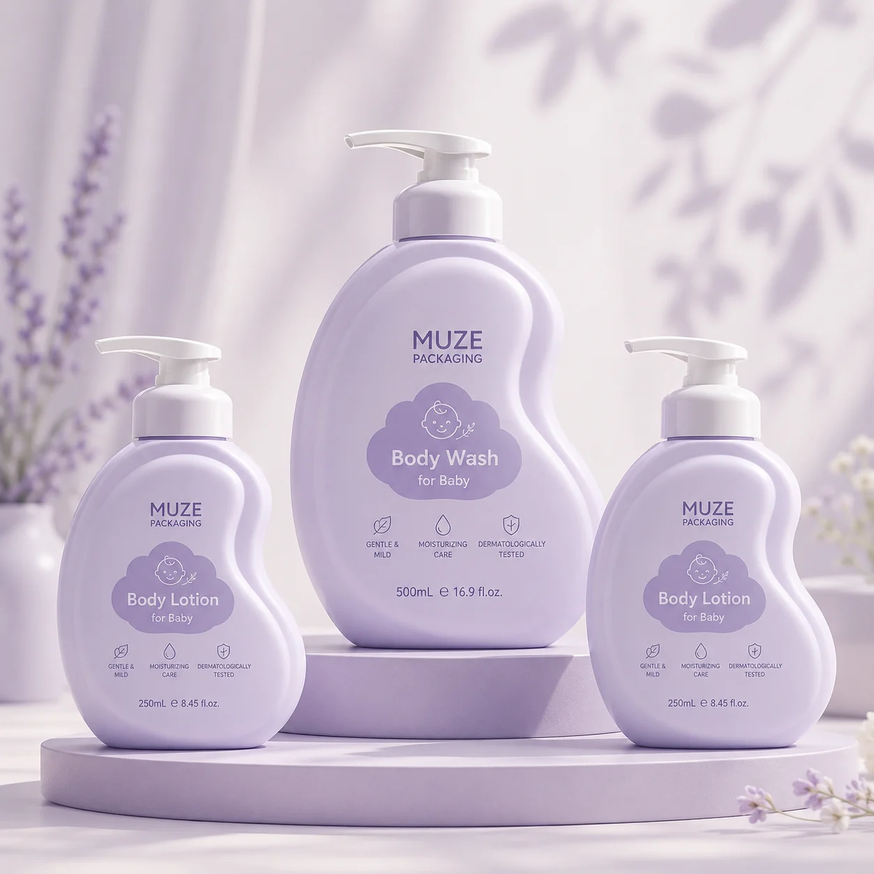 Purple Body Lotion Wash Bottles