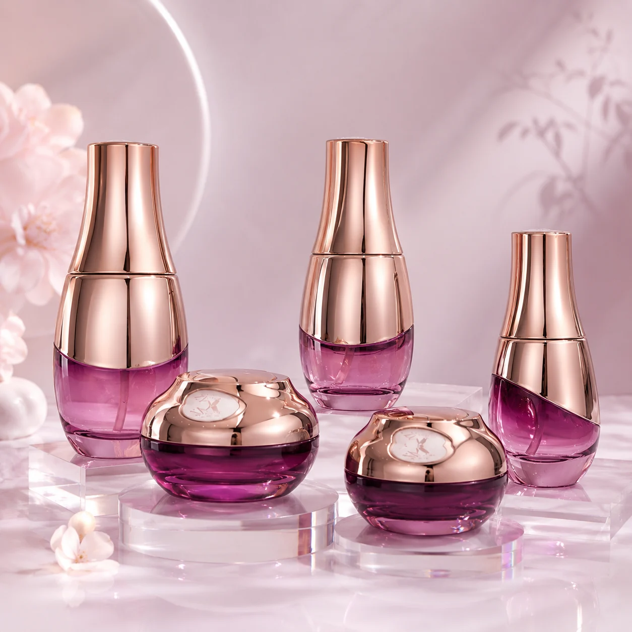 Pink luxury Glass Bottle Set OEM