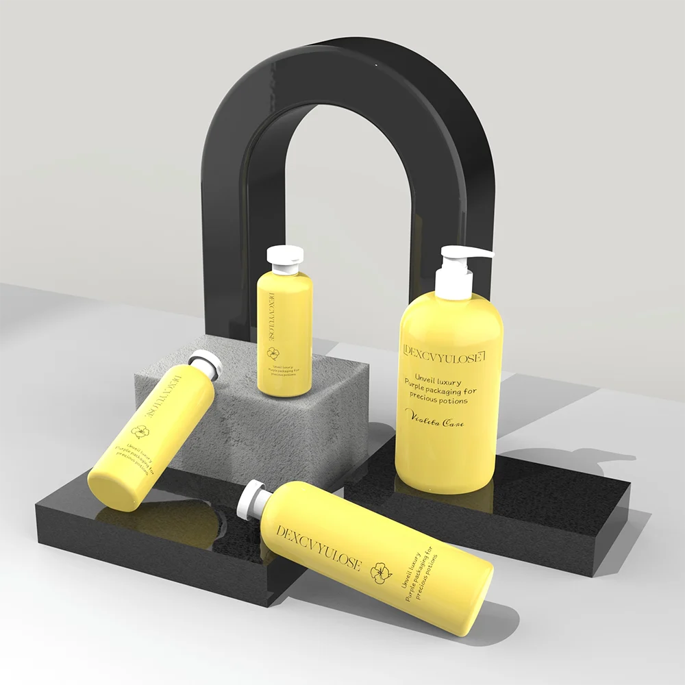 Yellow Shampoo and Conditioner Bottles