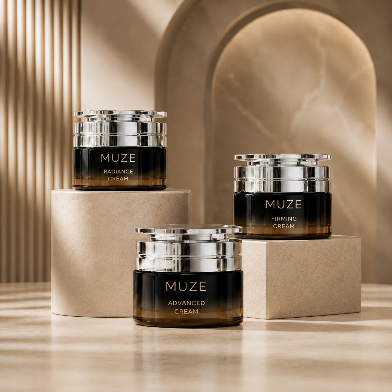 Cosmetic Glass Bottle with Cream Jars
