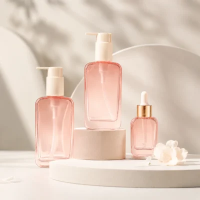 Pink Square Glass Cosmetic Bottles