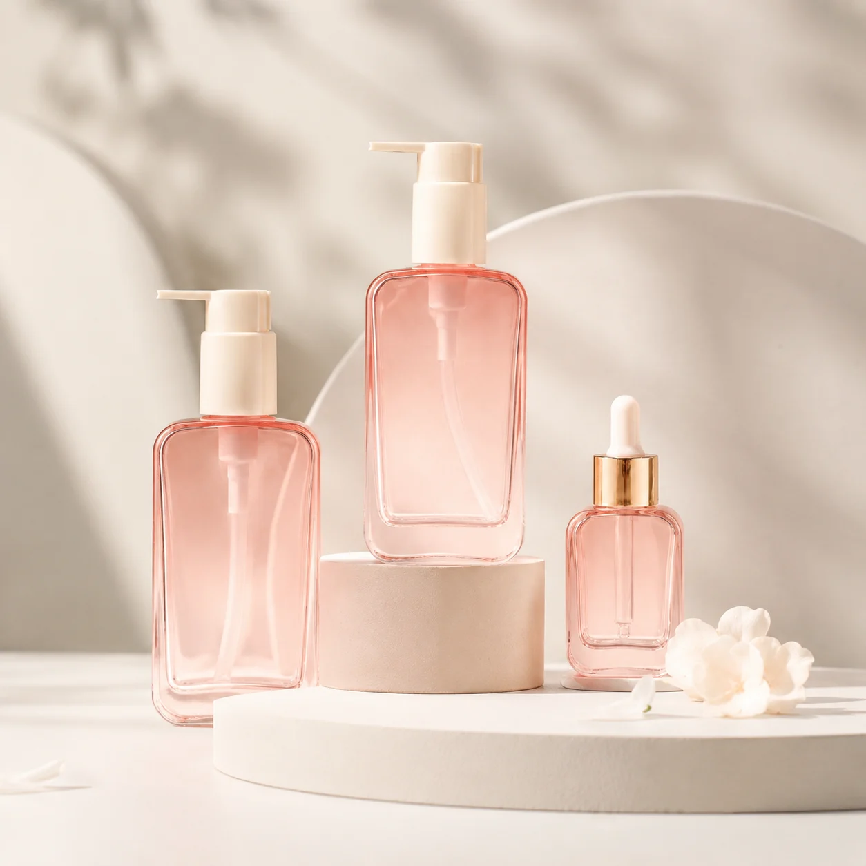 Pink Square Glass Cosmetic Bottles