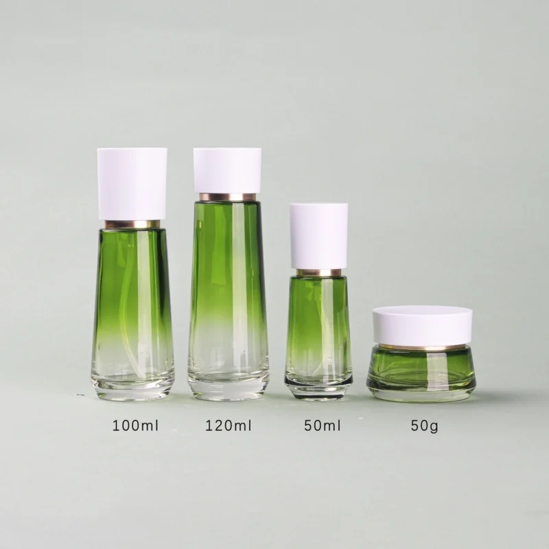 Green Glass Cosmetic Bottles Set
