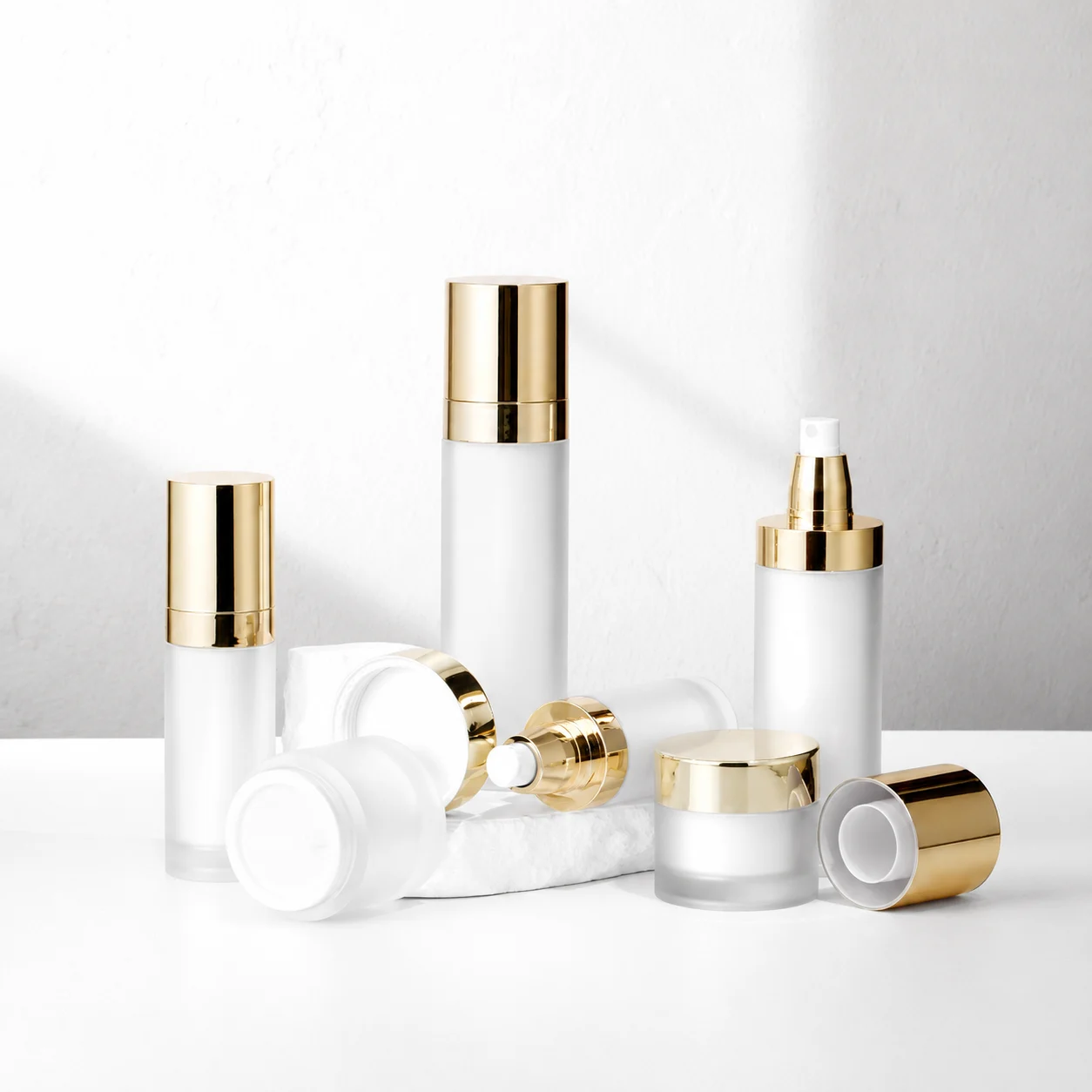 Luxury Cosmetic Bottle set with Gold Cap
