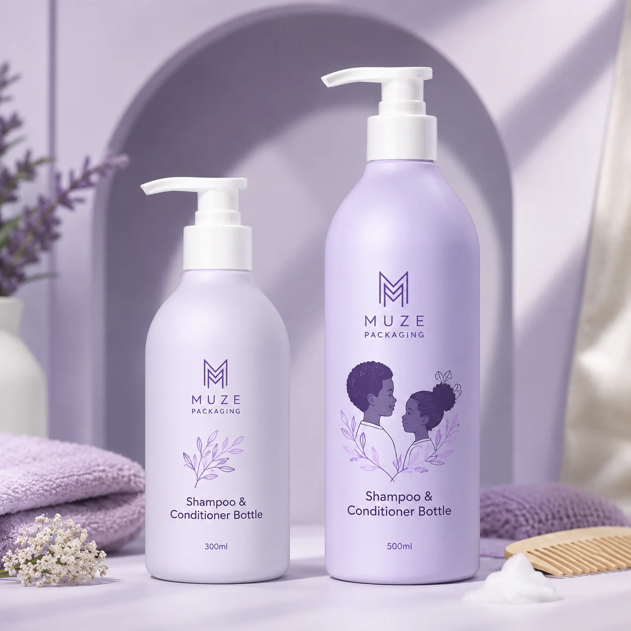 Lavender Plastic Shampoo and Conditioner Bottle
