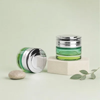 Green Glass Cosmetic Jars