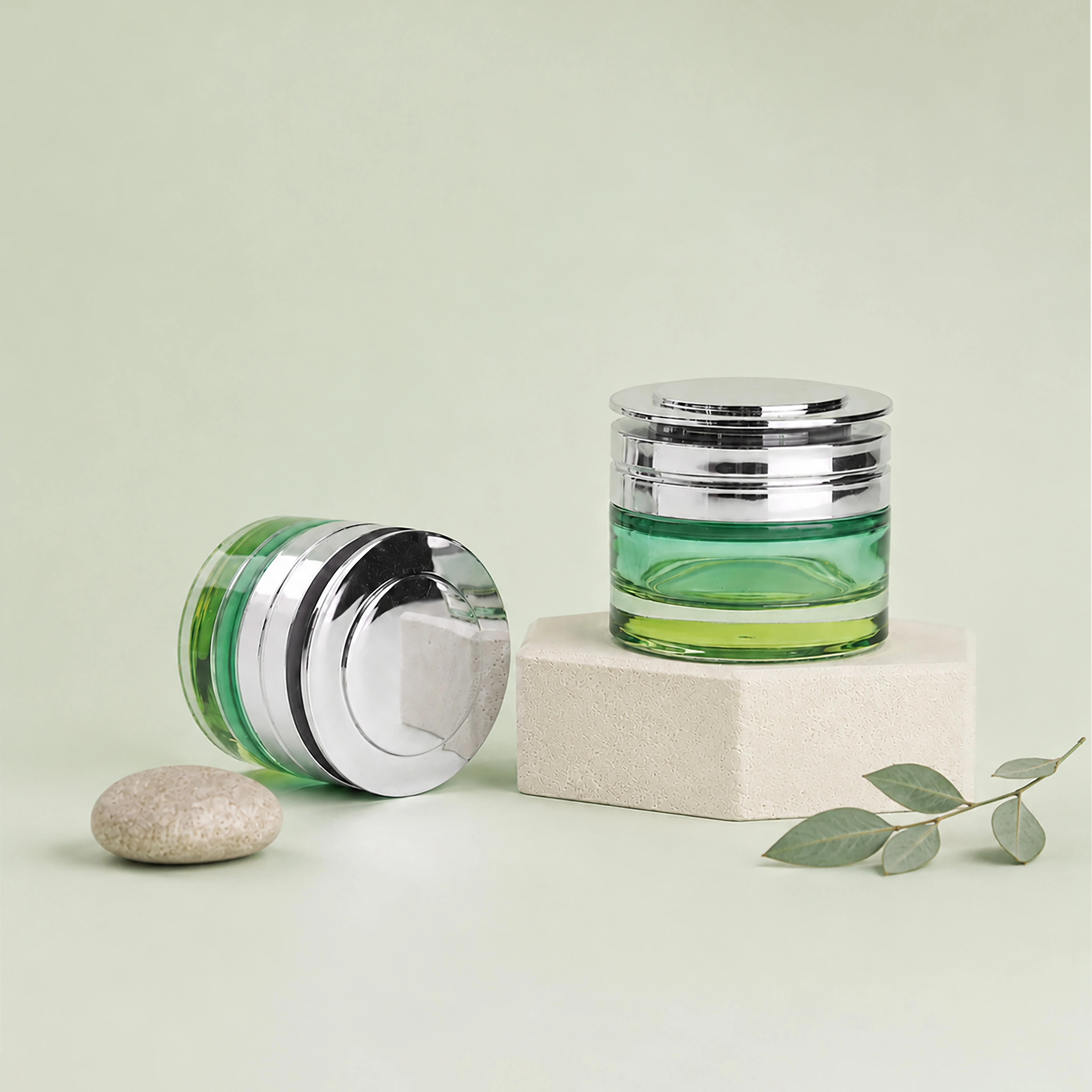 Green Glass Cosmetic Jars
