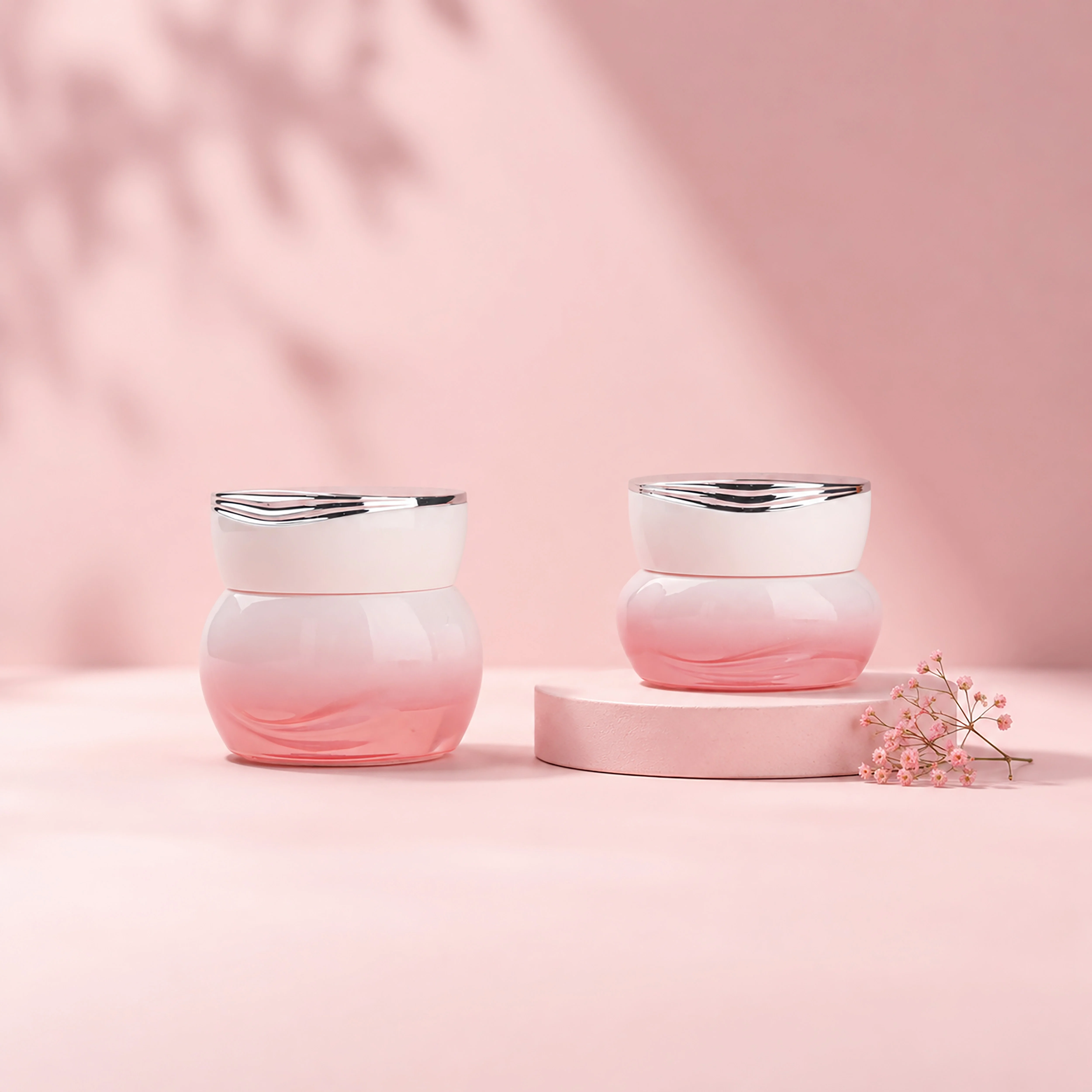 Pink Glass Cosmetic Jars