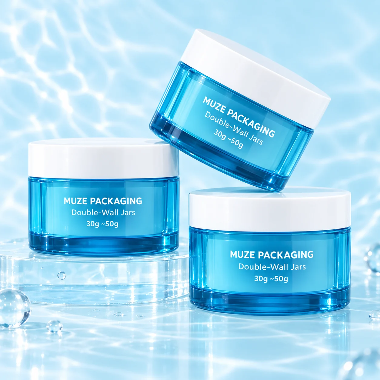 Blue Double-Wall Cosmetic Jars
