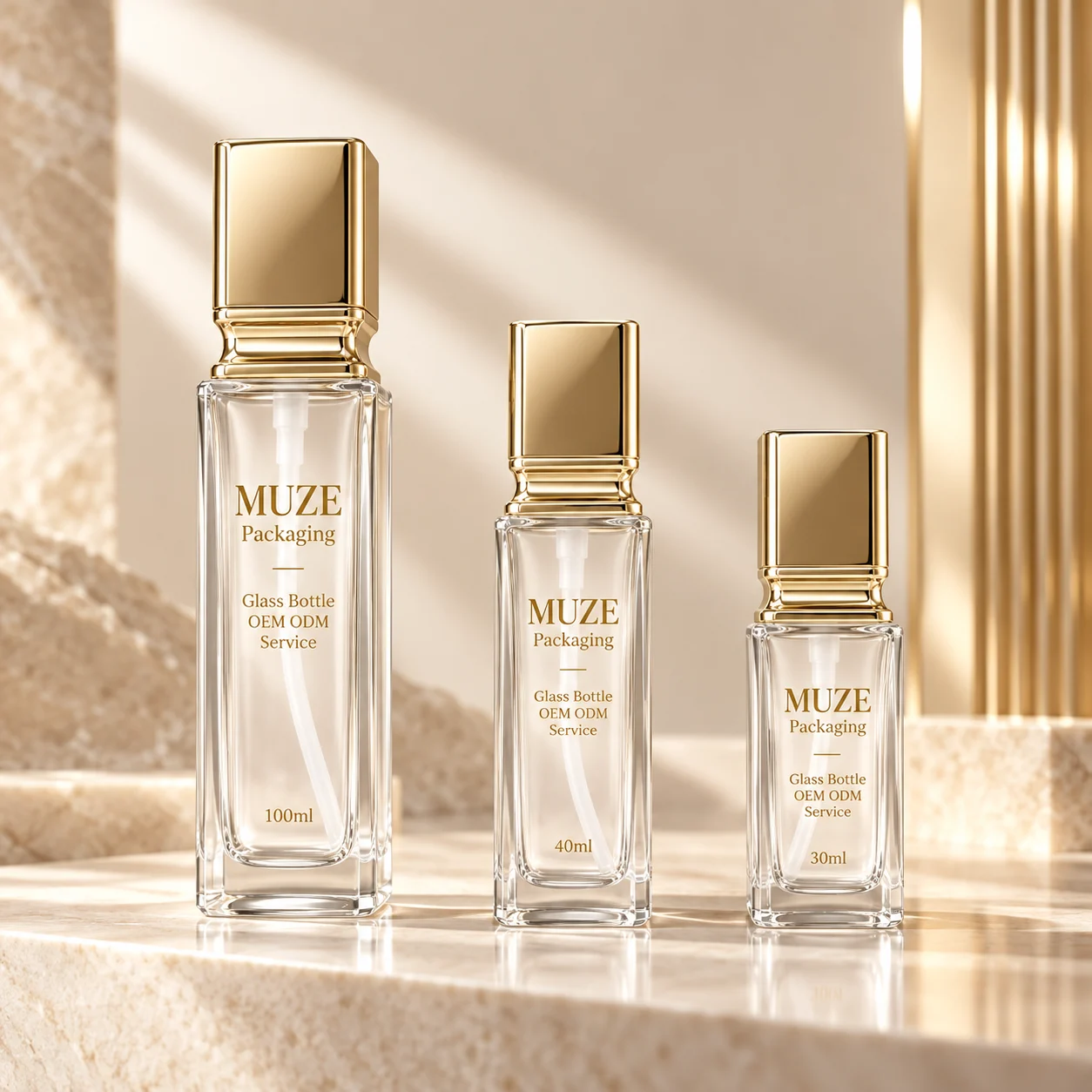Square Glass Cosmetic Bottle 30ml 100ml