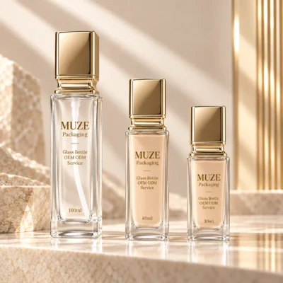 Square Glass Cosmetic Bottle Makeup Packaging